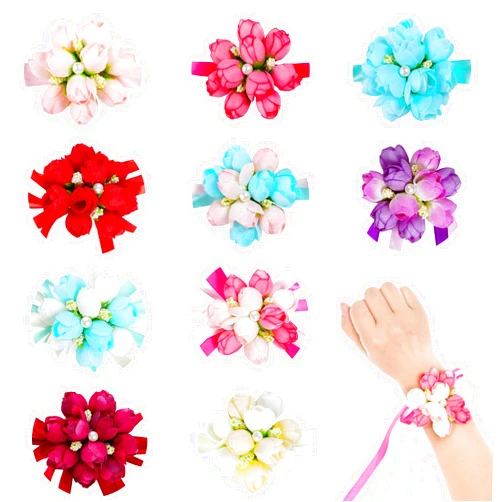 Tongcloud 10pcs Artificial Rose Wrist Corsage, 10 Color Variety, Wrist Flower for Girls Women Bride Wedding Party, Plant Decor, 10 Units per Package