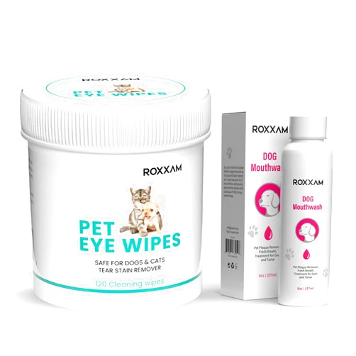 ROXXAM Pet Eye Wipes | Soft & Gentle Tear Stain Remover for Dogs Wipes | Convenient & Easy to Use Dog Mouthwash: Advanced Dental Care Water Additive for Dogs | Keep Dog Breath Fresh and Teet