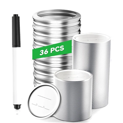 Konatly 36Pcs Wide Mouth Mason Canning Lids for Ball，Kerr Jars - Split - Type Mason Jar Lids with Leak Proof Airtight Seal, Recycling Metal wide mouth Canning Jar Lids with Food Grade Material Marker