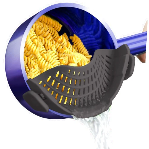 AUOON Clip On Strainer Silicone for All Pots and Pans, Pasta Strainer Clip on Food Strainer for Meat Vegetables Fruit Silicone Kitchen Colander (Gray)