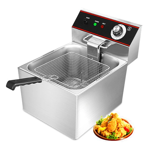 RUYICZB Commercial Deep Fryer with Basket, Electric Deep Fryers, Thickened Stainless Steel Countertop Oil Fryer Single Tank with Temperature Control for Commercial Or Home Use,3500W 11L