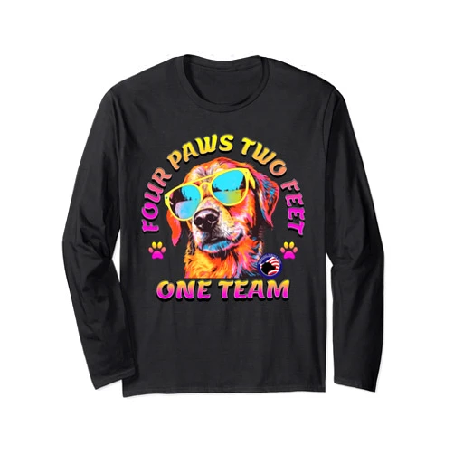 BizzyflyUSA Four Paws Two Feet Team Service Dog Assistance Guide Handler Long Sleeve T-Shirt