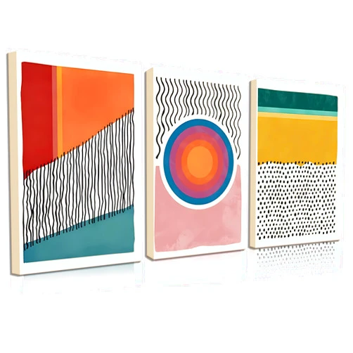 MHYIDUT Set of 3 Framed Boho Wall Art Mid Century Modern Wall Decor Posters Abstract Color Block Geometric Canvas Paintings Prints Colorful Simple Line Pictures for Living Room Bedroom Home Decoration（12x16）