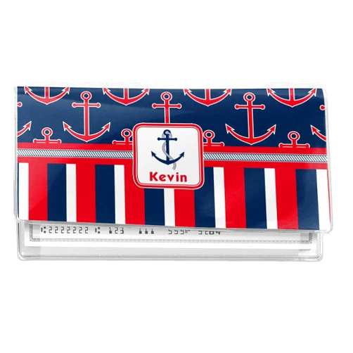 RNK Shops Personalized Nautical Anchors & Stripes Vinyl Checkbook Cover
