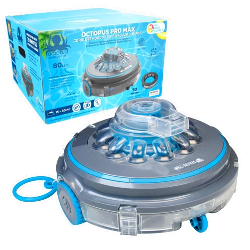 U.S. Pool Supply Octopus Pro Max Cordless Robotic Pool Vacuum Cleaner - Lasts 75 Mins, Powerful Suction, Dual Filtering, Cleans Removes Leaves Debris - Flat Above-Ground, Small In-Ground, Rechargeable