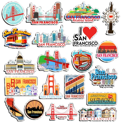 Konohan 20 Pcs San Francisco Metal Fridge Magnet Bulk, San Francisco Souvenirs Gifts, City Magnetic Refrigerator Stickers for Home Decoration Collectible Keepsakes