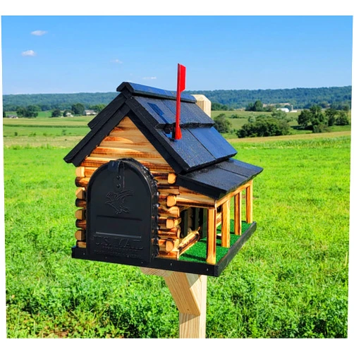 Amish Mailboxes.com Wood Log Cabin Mailbox - Amish Handmade with Metal For USPS Approved Mailbox - Multi Colors - Outdoor Decor