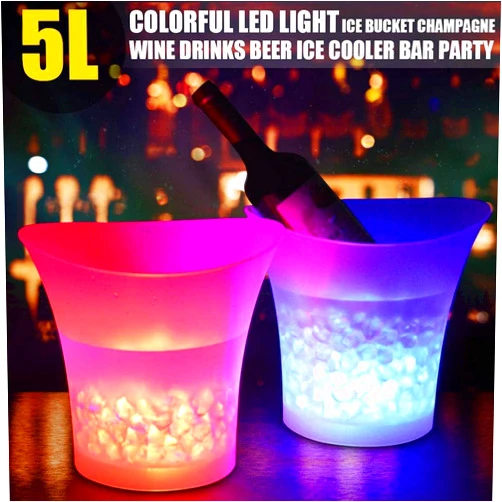 PeSandy LED Ice Bucket, 5L Large Capacity Wine Ice Bucket Drink Containers with Multi Colors Changing for Party/Home/Bar, Waterproof Champagne Retro Wine Drink Beer Beverage (1PCS, Battery Powered)