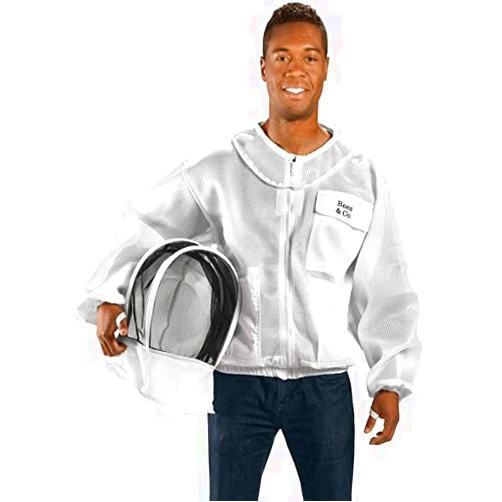 Bees & Co K84 Ultralight Beekeeper Jacket with Fencing Veil, L, Crystal White