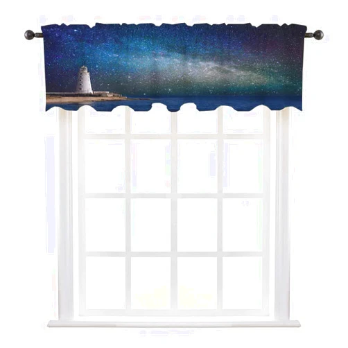 LIGUTARS Valances for Living Room, Night Sky Valances Curtains for Living, Ocean Sea Scenery Lighthouse Romantic Nebula, 42