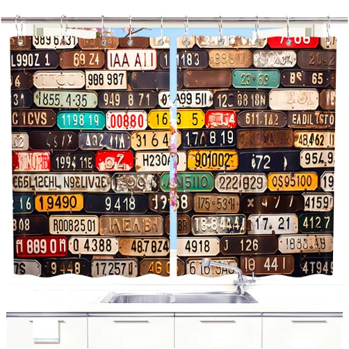 NYMB Vintage USA Art Window Curtains, Retro American Auto Car License Plates Window Drapes, Home Decor Draperies for Kitchen Bedroom Window Treatment with Hooks, 55X39inch, 2PC Panels