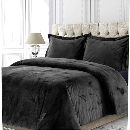 Tribeca Living Venice Velvet Oversized Duvet Set, Luxurious 3-Piece Queen Bedding, Super Soft Velvet with Hidden Button Closure, Steel Grey