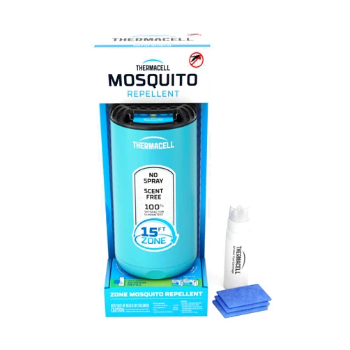Thermacell Patio Shield Mosquito Repeller, Blue; Highly Effective Mosquito Repellent for Patio; No Candles or Flames, DEET-Free, Scent-Free, Bug Spray Alternative; Includes 12-Hour Refill