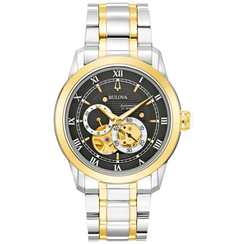 Bulova Men's Classic Sutton 4-Hand Automatic Watch, 24-Hour Sub Dial, Open Aperture, Self-Winding, Exhibition Caseback, Double Curved Mineral Crystal, Luminous Hands, 42mm