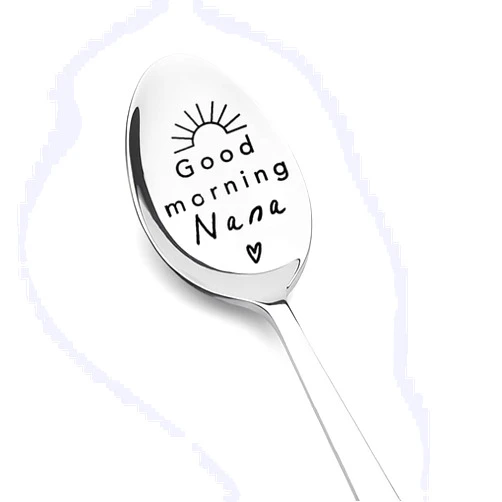 ShiQiao Spl Nana Spoon Gifts from Grandchildren Grandkids, Good Morning Nana Spoons for Grandma Grandmother Mothers Day Birthday Gift for Nana Nanny Tea Coffee Engraved Spoon Coffee Lover Gift