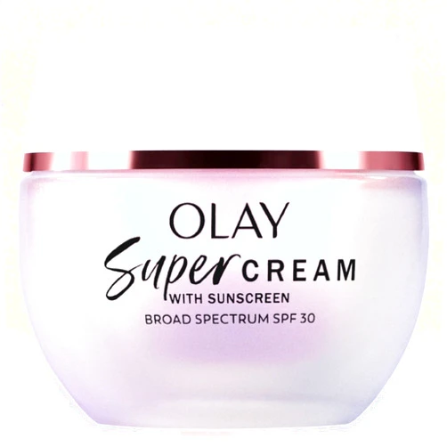 Olay Super Cream with Sunscreen SPF 30, 1.7 oz, Ultra Lightweight Face Moisturizer - Vitamin C & E, Hyaluronic Acid, Niacinamide, Collagen Peptide - Hydrate, Smooth, Brighten, Firm, and Protect