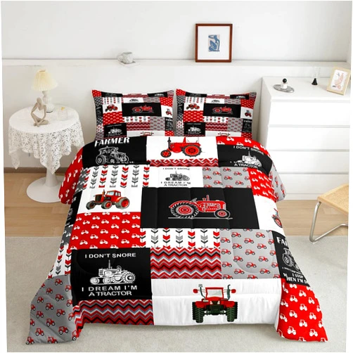 Feelyou Cartoon Tractor Comforter Set Farm Tractor Down Duvet for Kids Boys Toddler Vehicle Truck Bedding Set Harvester Excavator Comforter 1 Comforter Set with 1 Pillowcase Twin Size