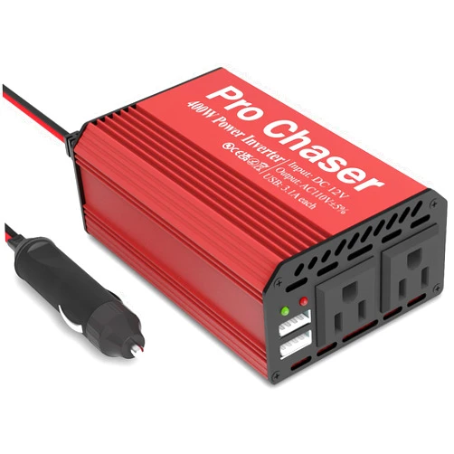 Pro Chaser 400W Power Inverters for Vehicles - DC 12v to 110v AC Car Inverter Converter, 6.2A Dual USB Charging Ports, Dual AC Adapter for Air Compressor Laptops (Red)