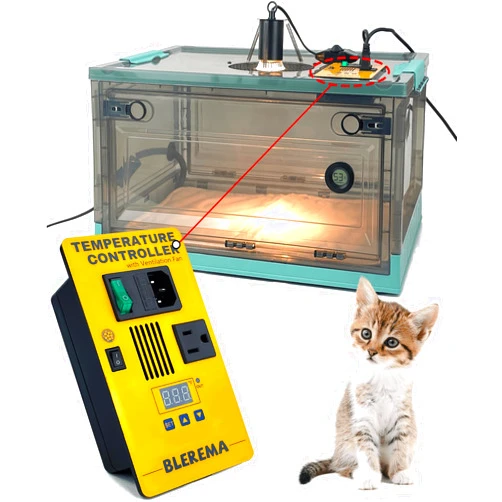 BLEREMA Puppy Incubator with Temperature Control & Ventilation Fan, Dual-Heating Modules (Pad+Lamp) and Oxygen Tube, Incubator for Puppy/Kitten | Brooder for Dogs, Chicks, Birds & Newborn Critters (55L)