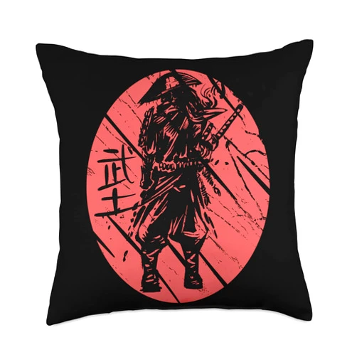 Samurai Nobility title Bushi Japan Asia Warrior Samurai Warrior Ninja Japanese Art Japan Katana Sword Throw Pillow, 18x18, Multicolor
