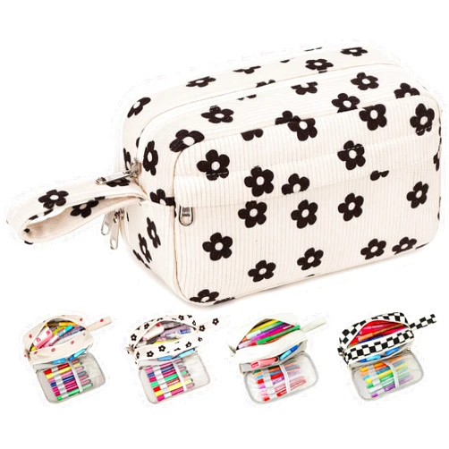 Bluboon Big Capacity Pencil Case Pencil Pouch Pen Case School Supplies Cute Pencil Box Pencil Bag for Teen Girls Boys Women Man (Black Floral 95)