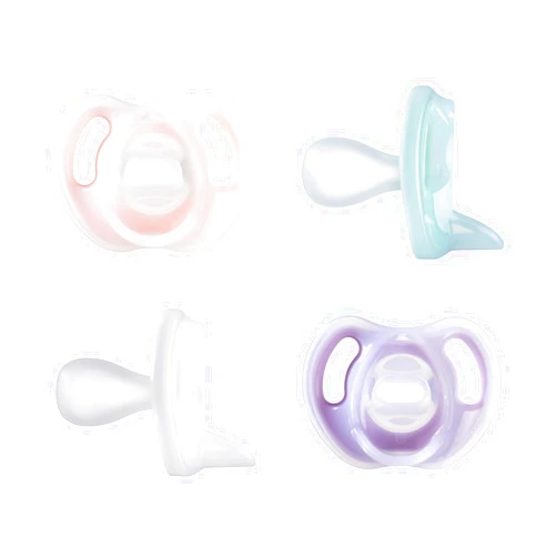 Tommee Tippee Ultra-Light Silicone Pacifier, 0-6 Months, Symmetrical One-Piece Design, BPA-Free Silicone Binkies, Pink/Purple/Green, Pack of 4