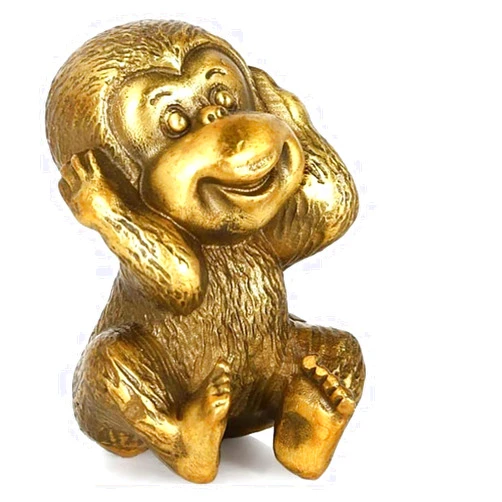 BytheM Sculpture Tabletop Brass Animal Monkey Desktop Decoration No Listen Monkey Crafts Chinese Zodiac Monkey, 4×4×6.5 cm Statue of Wealth Statues
