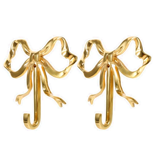 LOGOFUN 2pcs Bow Hook Bowknot Hook Bow Hooks for Wall Bowknot Brass Hook Gold Wall Hook for Hanging Coat Hat Towel - Large (3.62X3.54X0.79in)