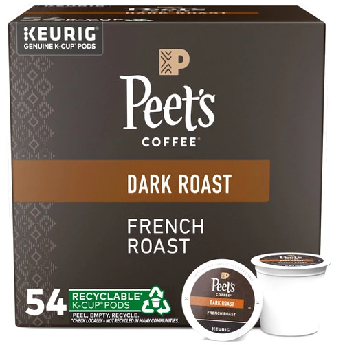 Peet's Coffee, Dark Roast K-Cup Pods for Keurig Brewers - French Roast 54 Count (1 Box of 54 K-Cup Pods) Packaging May Vary