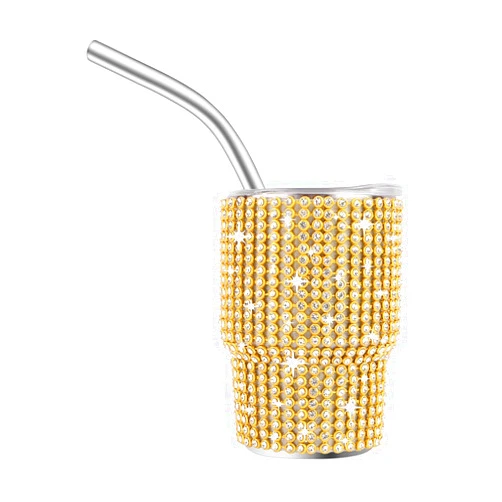 INSTOME Bling Mini Tumbler Shot Glass,3oz Shot Glass Tumbler,Diamond Tumbler Shot Glass with Straw,Glitter Small Shot Glass Tumbler for Serving Spirits,Travel,Camping(1pcs) (light gold)
