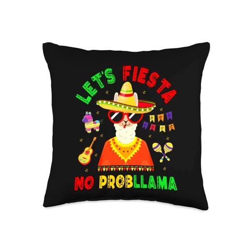 Cinco de Mayo by Rocket Dodo Cinco de Mayo Llama Fiesta Funny Alpaca Boys Girls Womens Throw Pillow, 16x16, Multicolor
