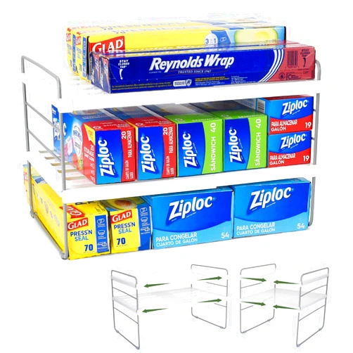 Aionvidas Pantry Organization and Storage for Kitchen - Expandable Kitchen Wrap Box Organizer Rack, Foil Organizer for Cabinet & Counter, Height & Width Adjustable Cupboard Storage Rack - (3 Tier 9.8 to 15.6