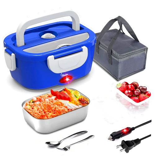 COCOBELA Electric Lunch Box for Car and Home COCOBELA Portable Food Warmer, 60W Faster Food Heater for Adults, 2 Compartments Removable 304 Stainless Steel Container Fork & Spoon