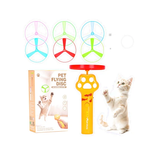 AGIFTMIND Cat Fetch Toy, Rechargeable Flying Disc Launcher with 6 Flying Discs, Cat Interactive Hunting Toys for Outdoor & Indoor (Yellow)