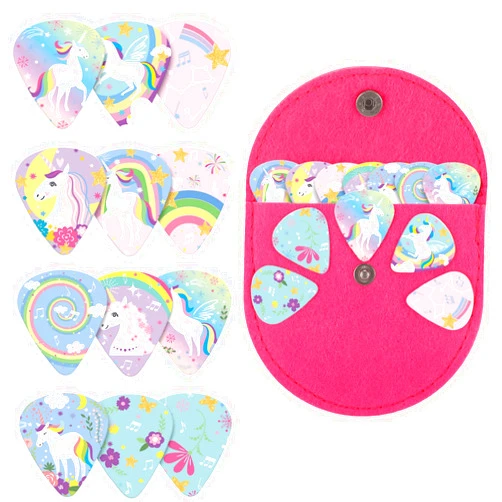 Boao 24 Pieces Unicorn Guitar Picks for Kids Girls, Unicorn Medium Celluloid Guitar Picks with 1 Holder Case for Bass Music Instruments, Girls Child Teen Daughter Gift