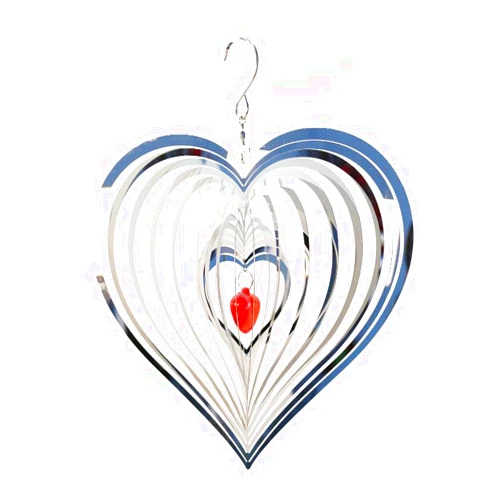 MUHBIJO 1PCS Stainless Steel Reflective Wind Spinners Outdoor Garden Decor,3D Hanging Wind Spinner,Sparkly Wind Spinner Bird Devices Deterrent,Metal Red Heart Wind Spinners Gifts for Garden Decor