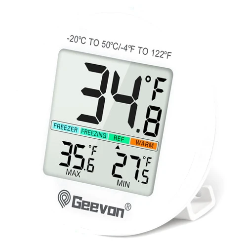 Geevon Digital Refrigerator Thermometer, IPX4 Waterproof, Refrigerator Freezer Thermometer Max/Min Record Function with LCD Screen, Stand and Magnetic Back, for Refrigerator, Freezer Scenarios