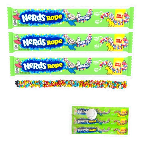 CHIRPFINDS Special Edition Nerd Rope Easter Candy | Single Serving, Individually Wrapped | Candy For Easter Basket| Crunchy Chewy Gummy Candy | 0.92 oz (Pack of 3) | with CHIRPFINDS STICKER