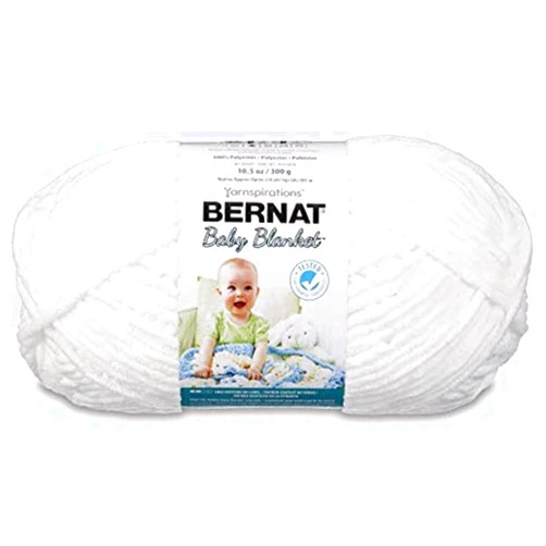 Bernat BABY BLANKET BB White Yarn - 1 Pack of 10.5oz/300g - Polyester - #6 Super Bulky - 220 Yards - Knitting/Crochet
