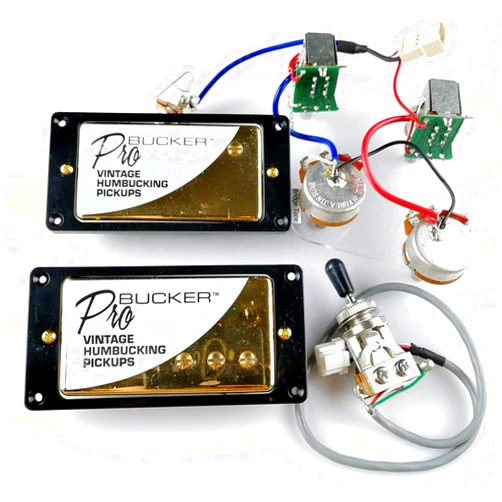XIYANGJUAN 1 Set ProBucker Alnico Bridge&Neck Pickups with Pro Wiring Harness Pots&3 Way Switches for electric guitar (Gold Black Ring)