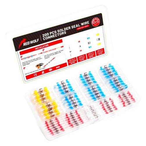 RED WOLF 200 PCS Solder Seal Wire Connector Kit 26-10 Gauge AWG, Self Soldering Wire Heat Shrink Butt Splice Waterproof Insulated Electrical Joint Wire Terminals for Marine Automotive Boat Truck