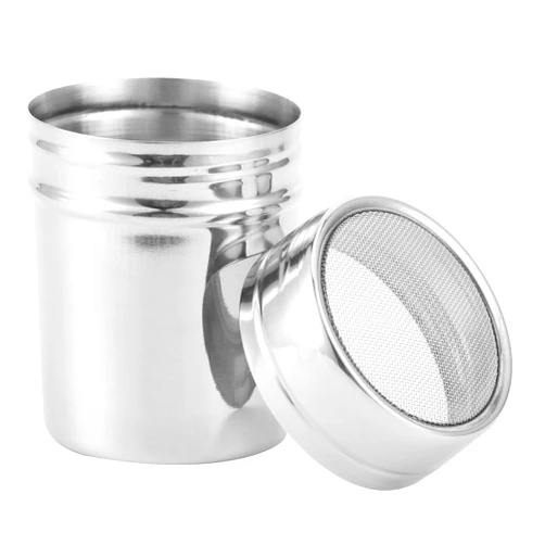 Atyhao Stainless Steel Fine Mesh Powder Shaker Coffee Sifter with Cover, Convenient Powder Adder for Kitchen Baking Cooking (L)
