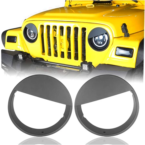 Hooke Road Matte Black Headlight Bezels Angry Bird Cover Compatible with Jeep Wrangler TJ 1997-2006- Pair