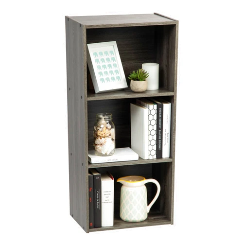 IRIS USA 3 Tier Cube Bookshelf Storage Cubby Shelf, Bookcase, Gray