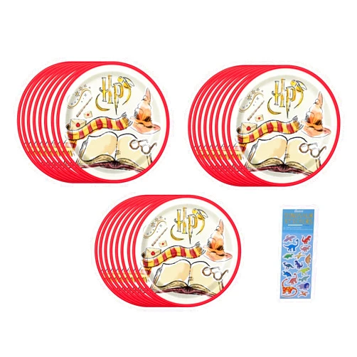 Unique Harry Potter Party Supplies Bundle Pack includes 24 Lunch Paper Plates and 1 Dinosaur Sticker Sheet