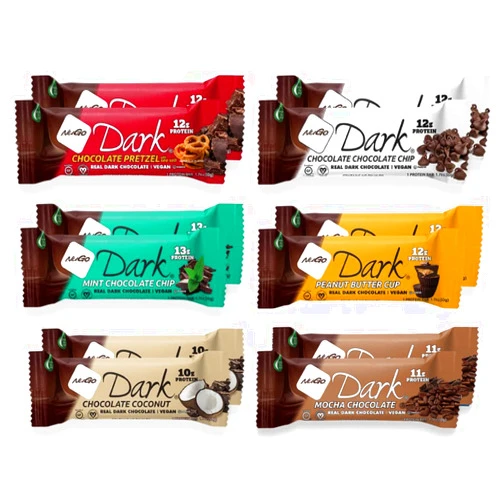 Healthiest Bars Nugo Dark Chocolate Variety - Pretzel, Mint Chocolate Chip, Mocha, Peanut Putter Cup, Coconut, Chocolate Chip - Vegan Protein, 200 Calorie, Gluten Free, 12 count In Sanisco Packaging