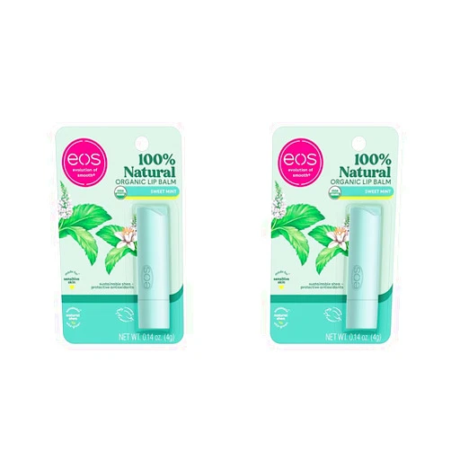 eos 100% Natural & Organic Lip Balm- Sweet Mint, Dermatologist Recommended, All-Day Moisture Lip Care, Made for Sensitive Skin, 0.14 oz (Pack of 2)