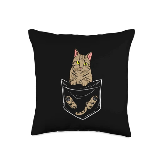 BoredKoalas Cat Pillows Animal Lover Gift Center Pocket Brown Feline Cat Feet Out Men Women Kids Gift Throw Pillow, 16x16, Multicolor