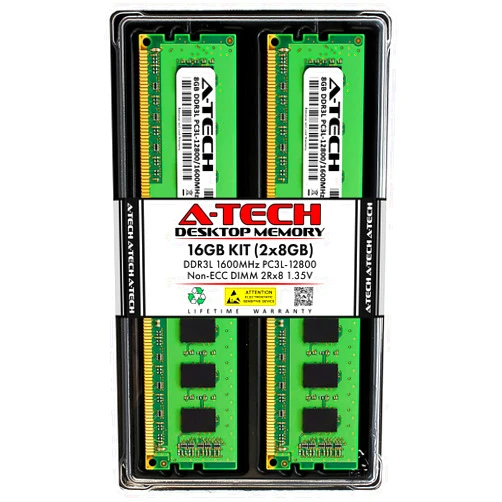 A-Tech 16GB (2x8GB) DDR3/DDR3L 1600MHz PC3L-12800 (PC3-12800) CL11 DIMM 2Rx8 1.35V 240-Pin Non-ECC UDIMM Desktop RAM Memory Modules