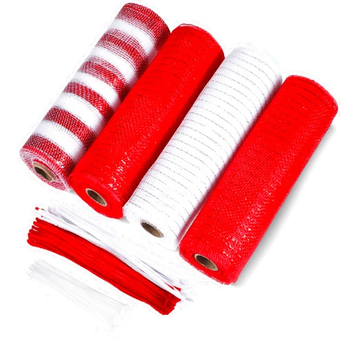 Funtery 4 Rolls 40 Yards Deco Mesh Christmas Decorative Mesh Ribbbon Rolls with Chenille Stems and Clear Zip Ties for Wreath Supplies Christmas Tree Decor Newyears Halloween Decor(Vibrant Colors)